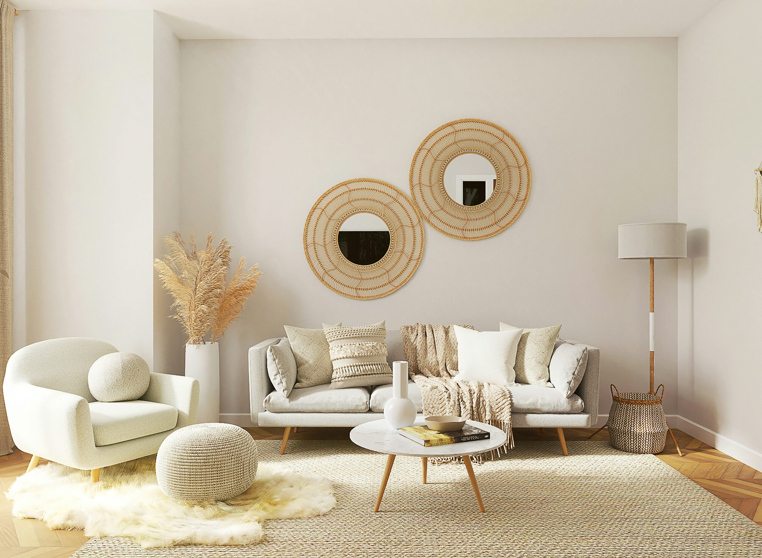 Sommerliches Wohnzimmer mit minimalistischem Farbkonzept